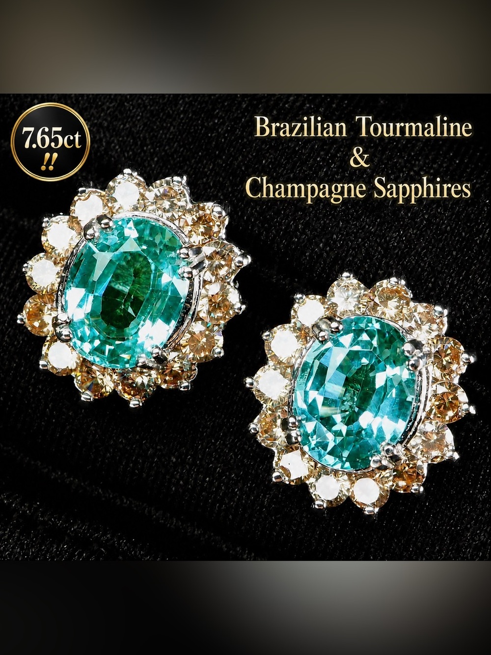 Champagne Sapphire Tourmaline Seafoam Green/Blue 14k white on Silver 7.65ct
